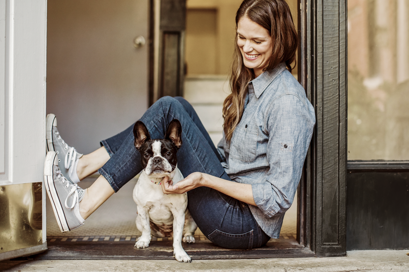 KL_Animals_sitting woman with boston terrier